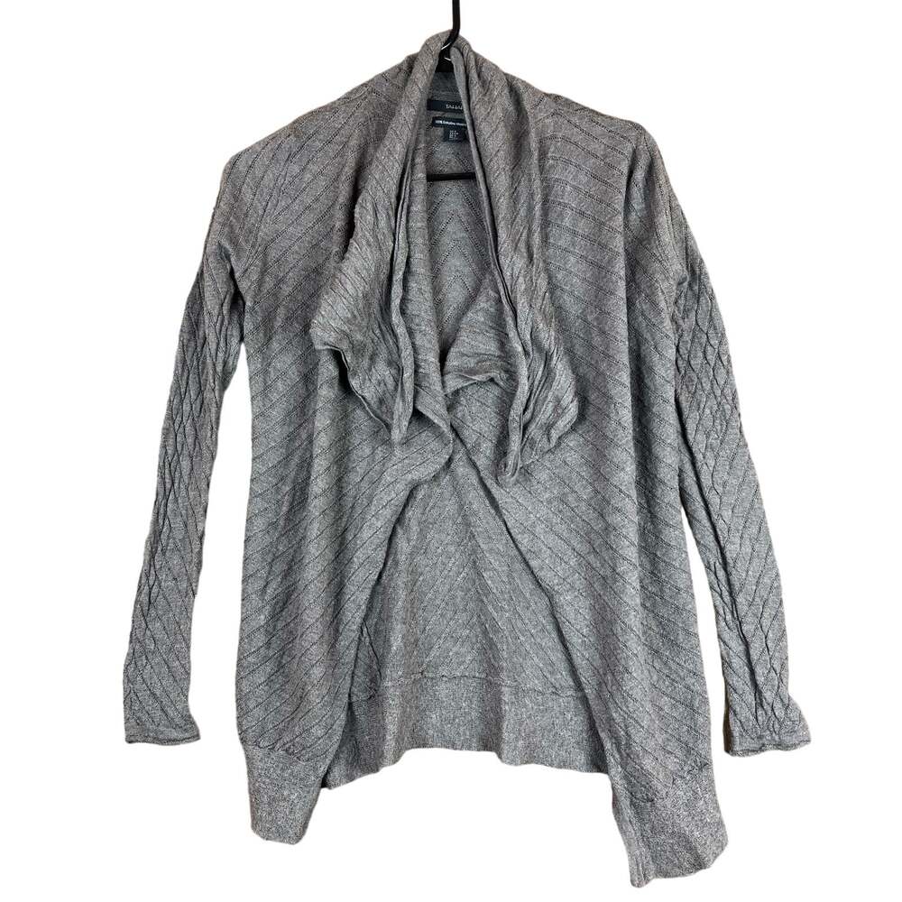 Tahari Womens Sweater Brown Shawl Cardigan Waterfall Merino Wool Long Sleeve S